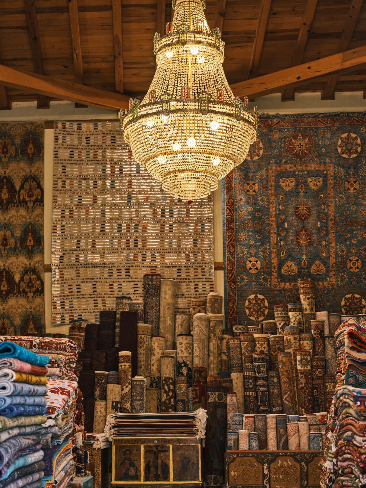 Inside a traditional rug gallery