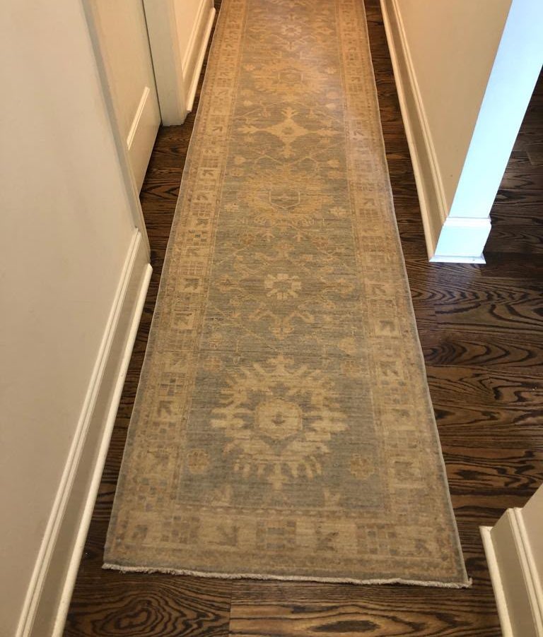 Handwoven Silver Oushak Runner rug